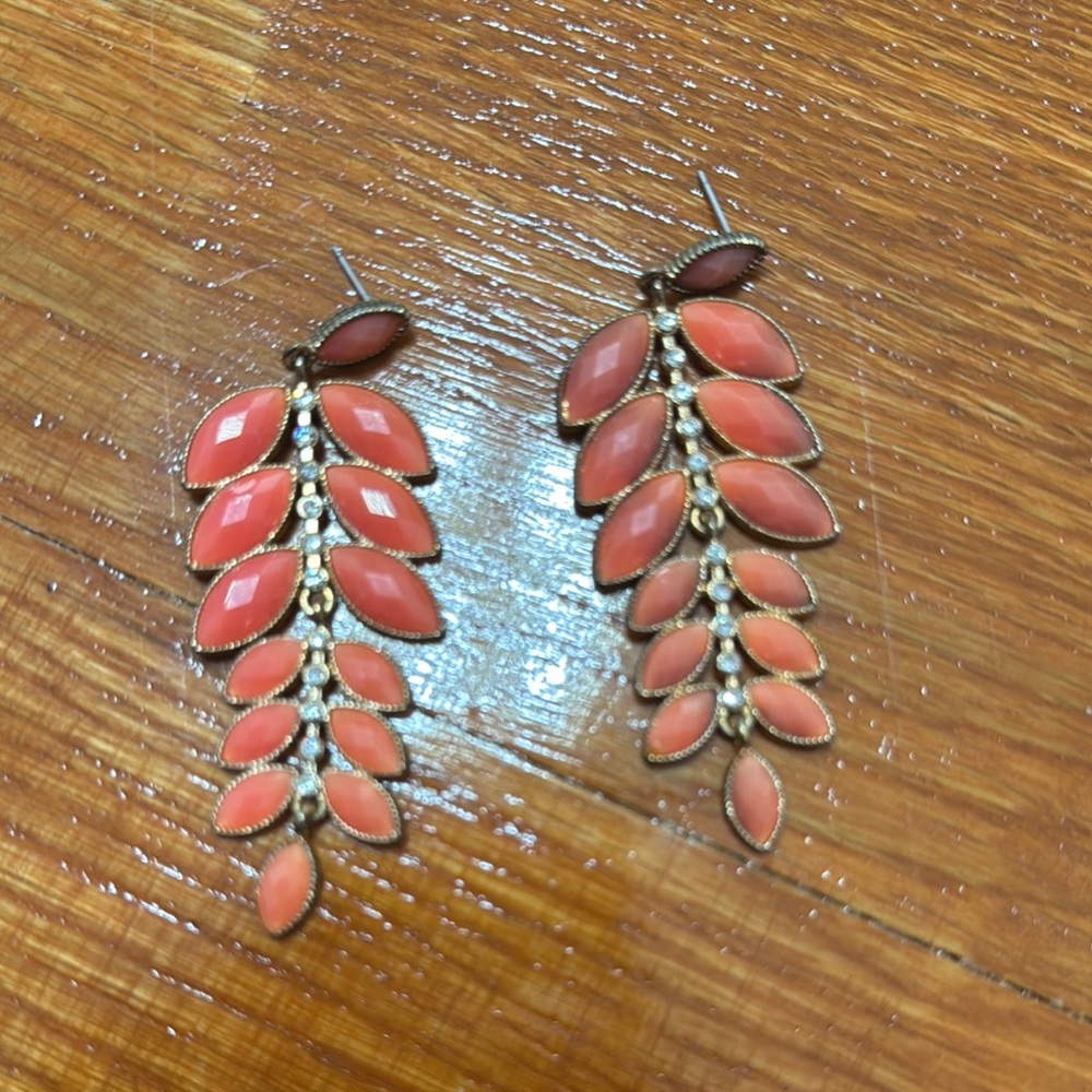 Vintage Coral Leaf Drop Earrings